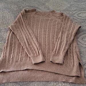Elegant Cable Knit Sweater - Brown